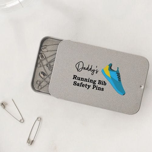Personalised Running Bib Safety Pins Tin