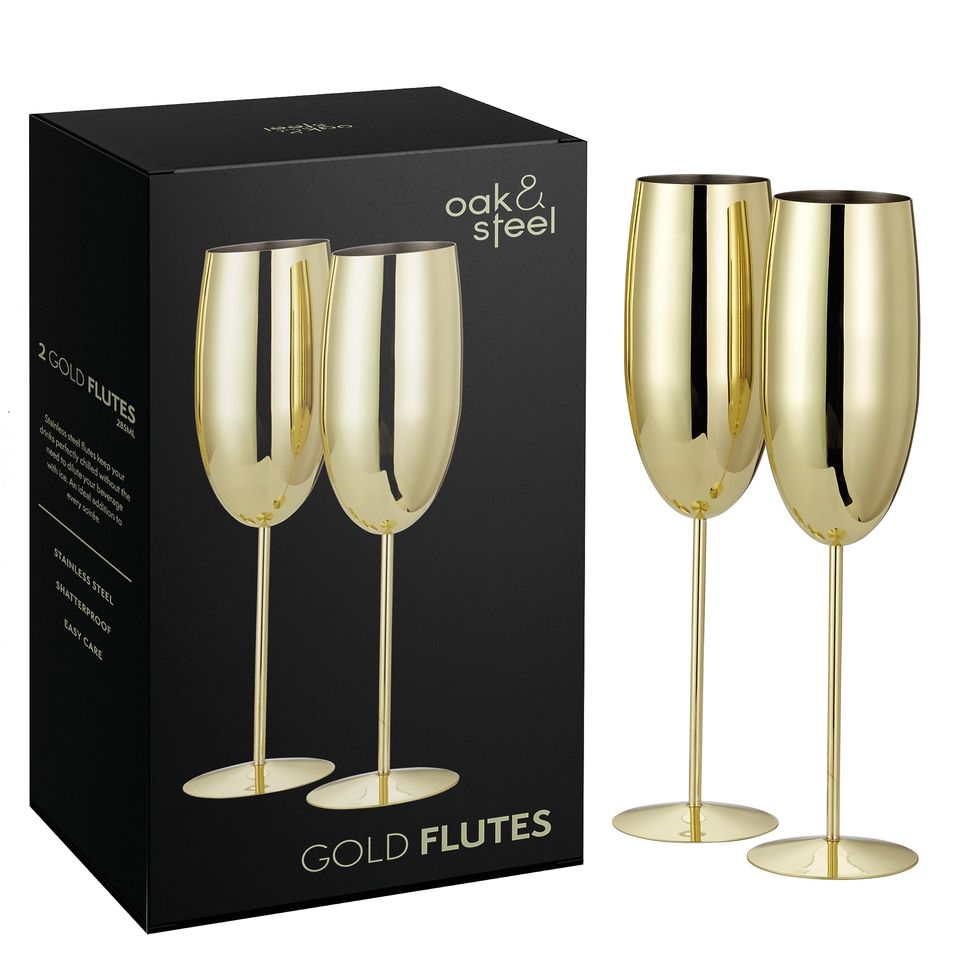 Set of 2 Gold Champagne Flutes