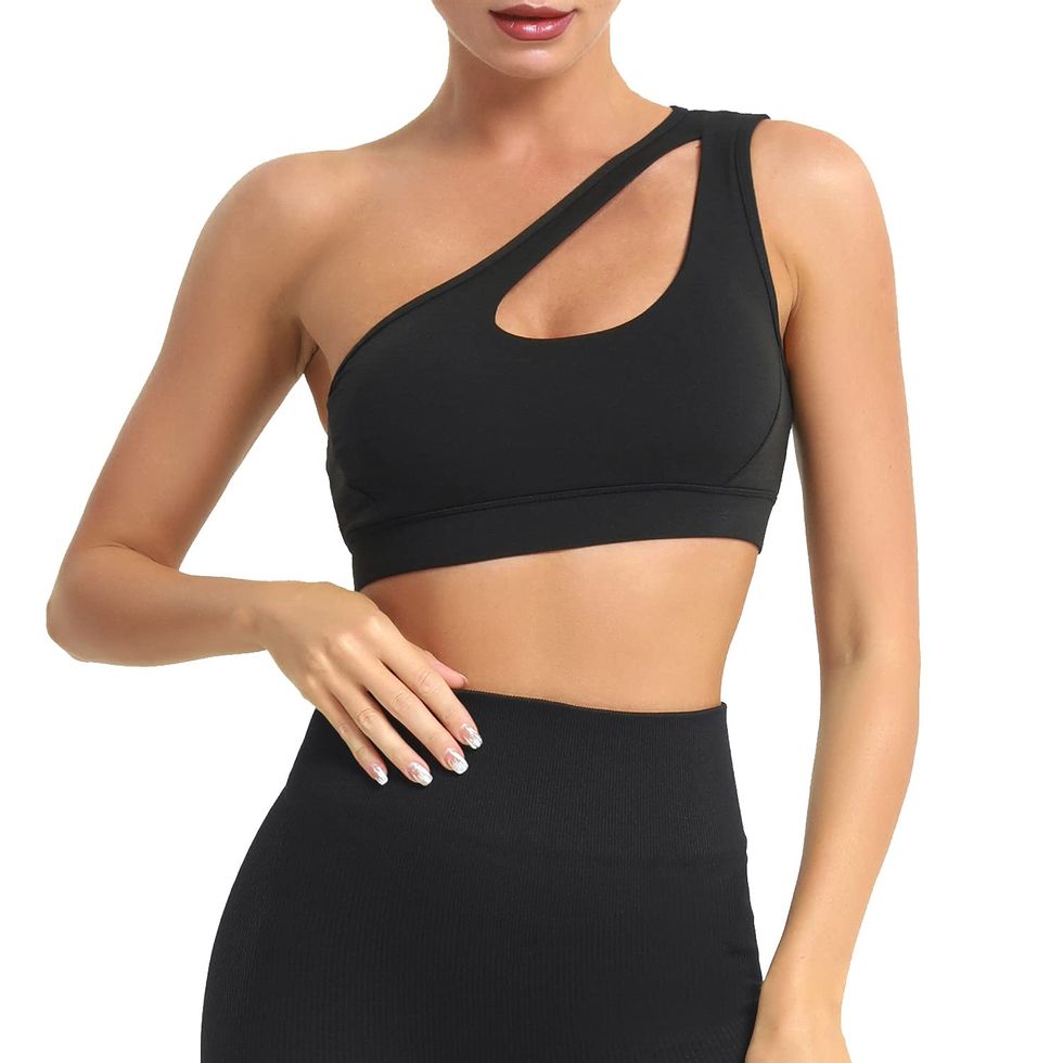 Womens One Shoulder Bras Single Strap Skin-Friendly Shockproof Fitness Sports  Bra Thickened Wide Hem For Running (L) : : Clothing, Shoes &  Accessories