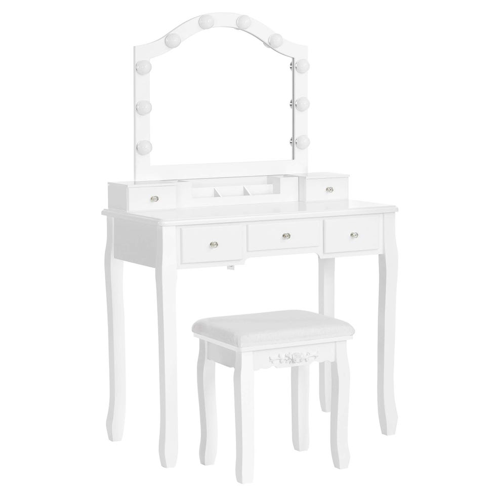 Tocador con taburete en blanco