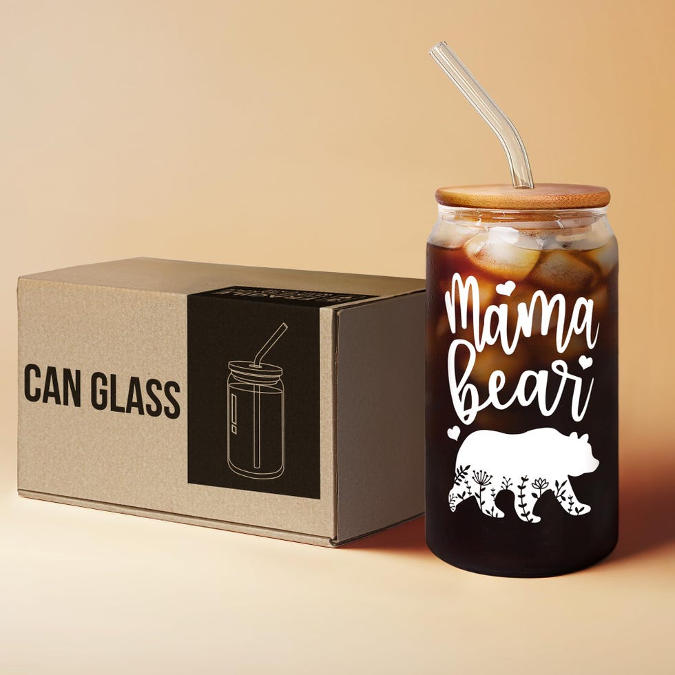 Glass Can With Bamboo Lid and Straw 