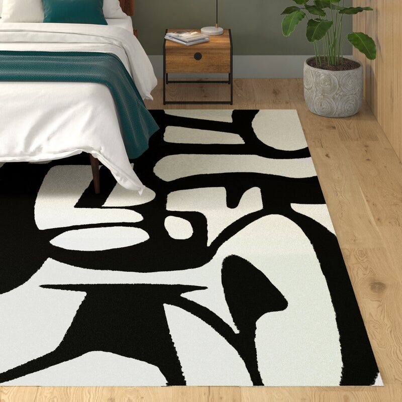 Rivero Abstract White/Black Area Rug