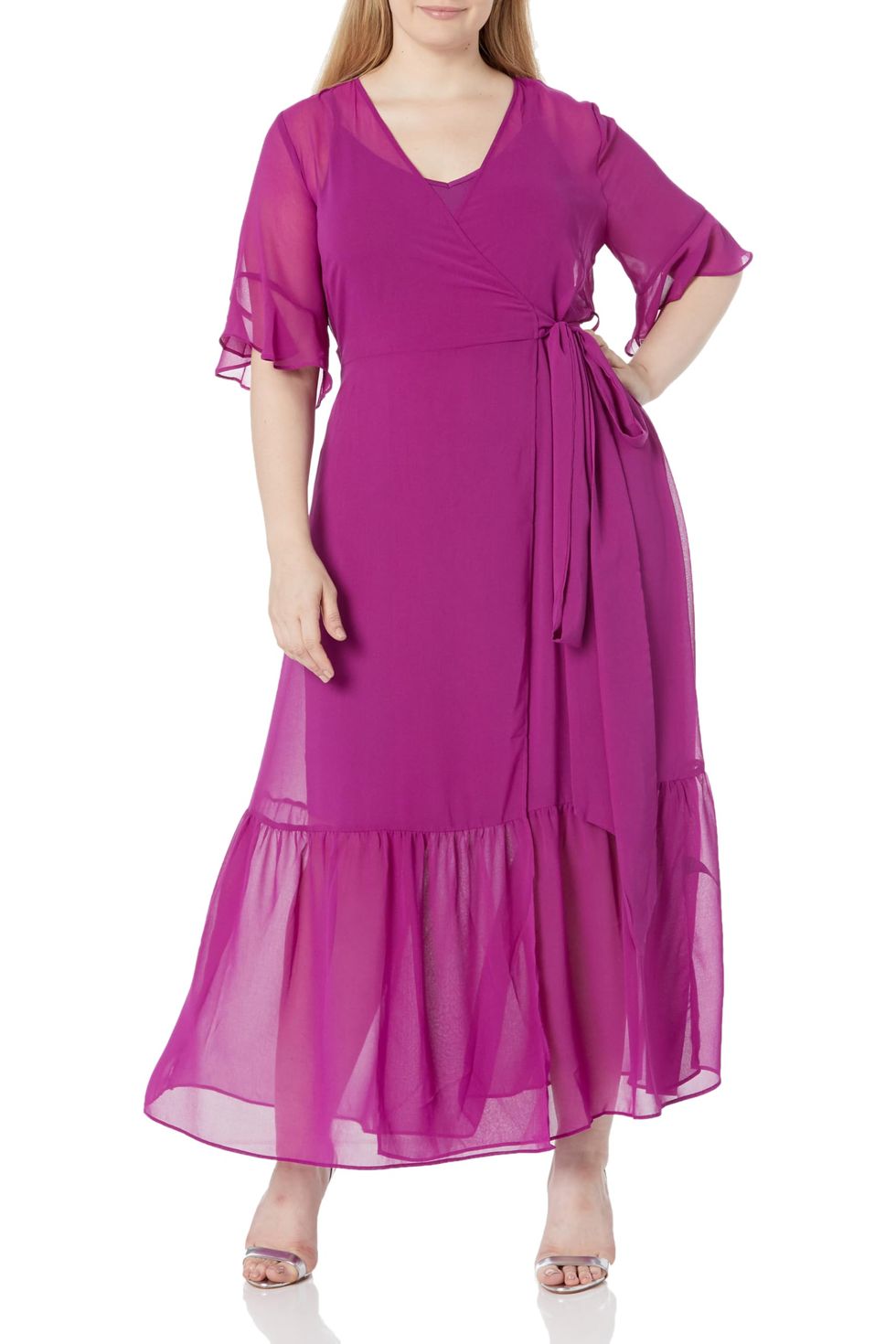 Mauve Jacquard Dress - Flutter Sleeve Dress - Tie-Waist Dress - Lulus