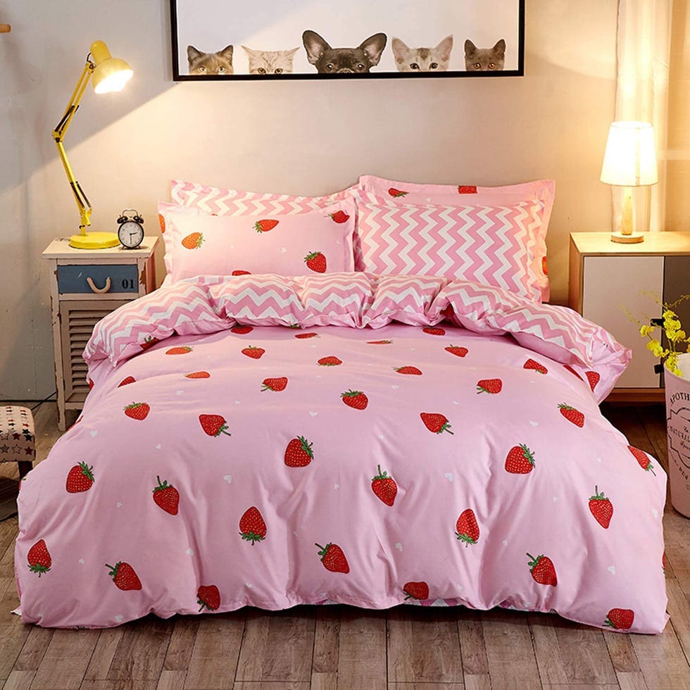 Funda nórdica doble con fresas y rayas