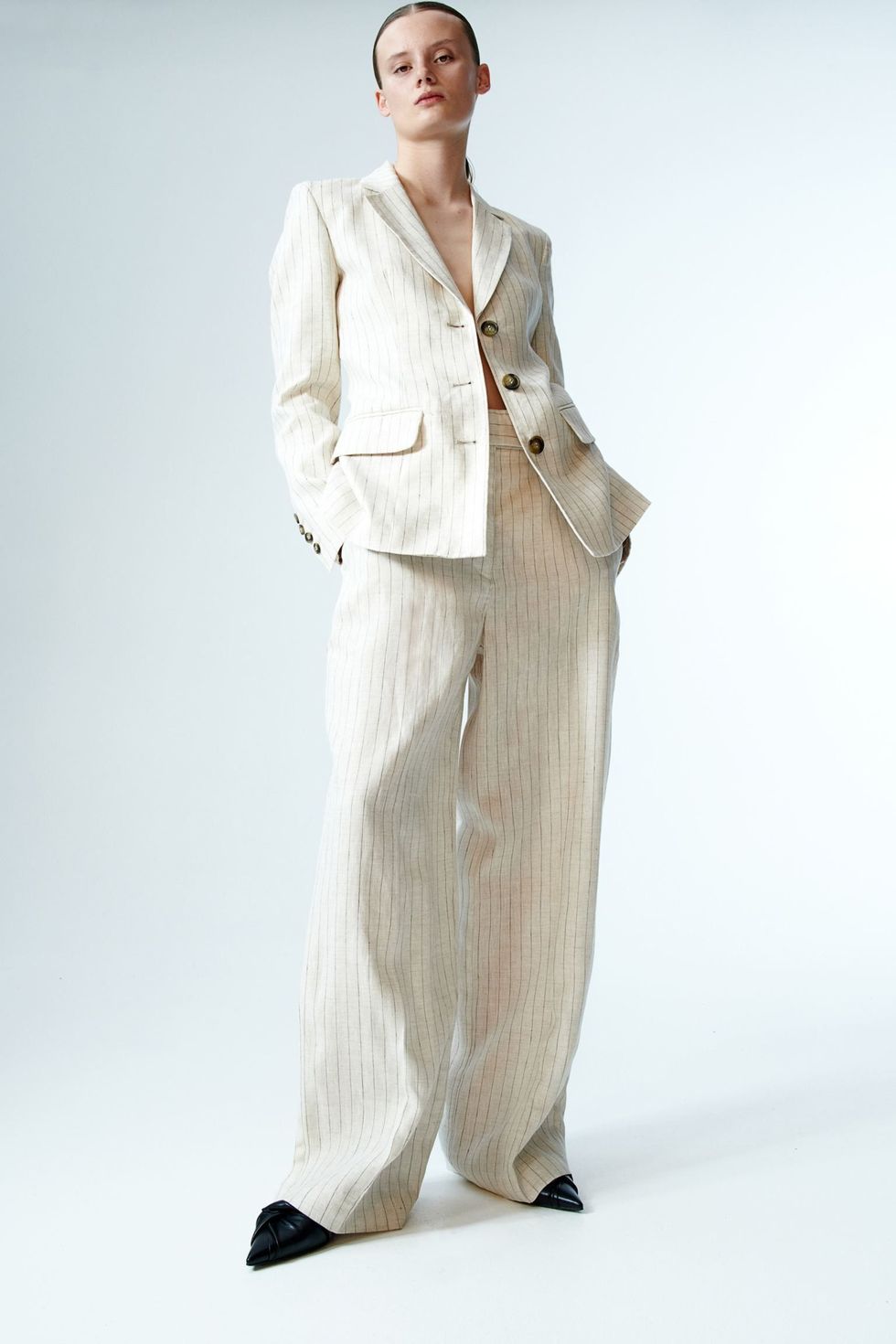 Pinstriped linen suit
