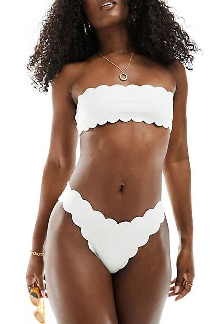 Malia scallop textured bandeau bikini top in cream