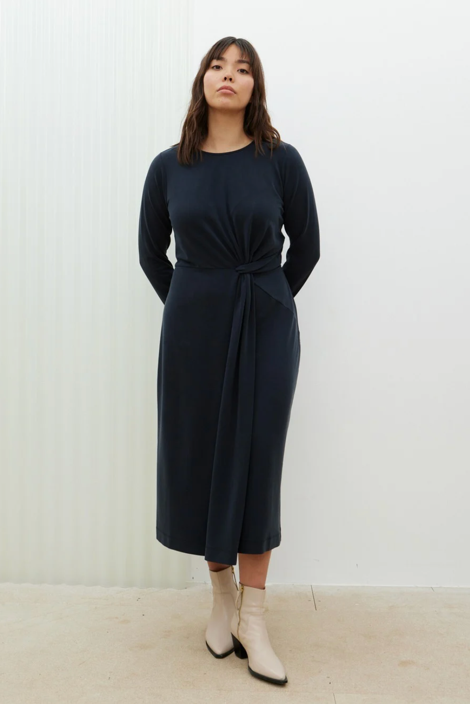 Dark Grey Knot Jersey Midi Dress