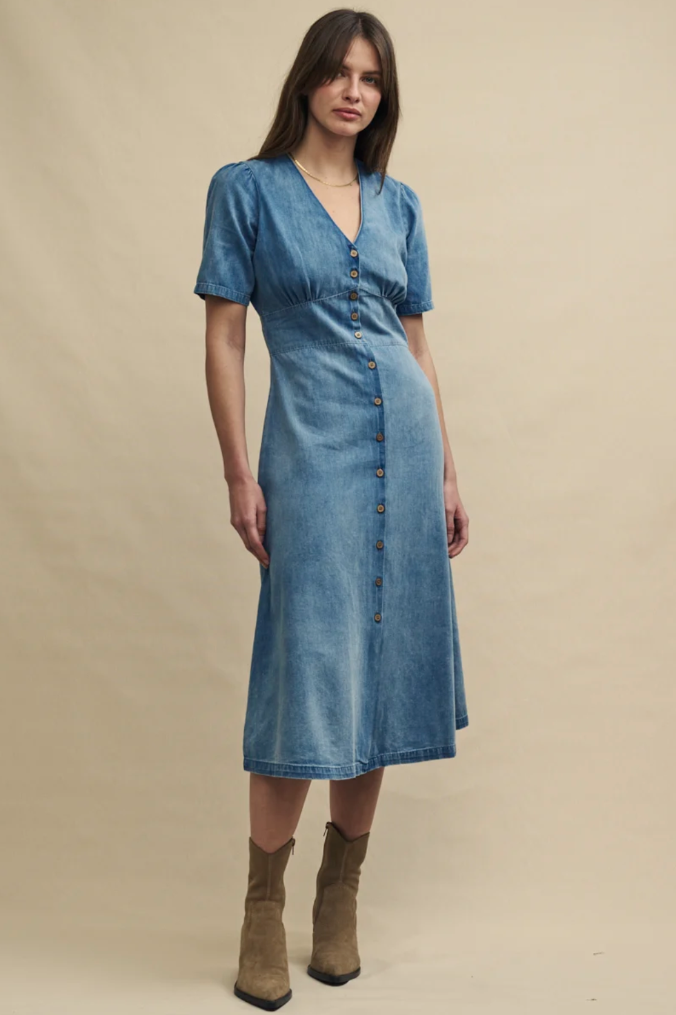 Blue Light Wash Denim Alexa Midi Dress
