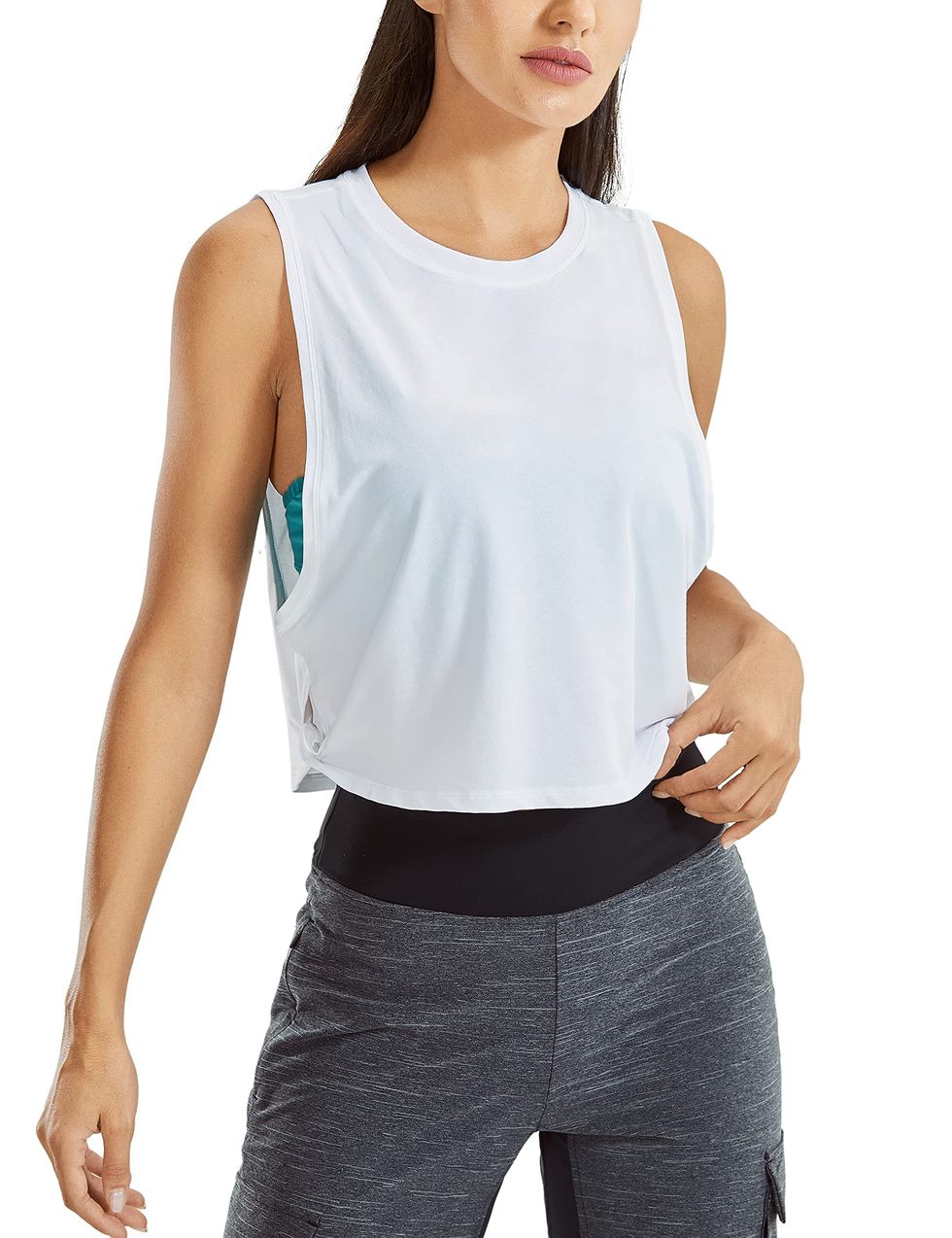 CRZ YOGA Women's Pima Cotton V-Neckline Workout Shirts Loose Fit Yoga Short  Sleeves Running Tops