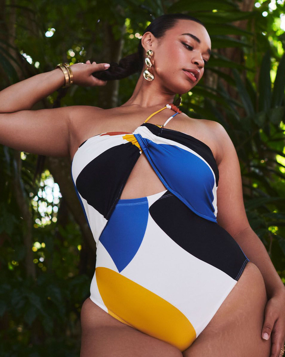 Color Block Cutout Long Sleeve One-Piece Swimsuit