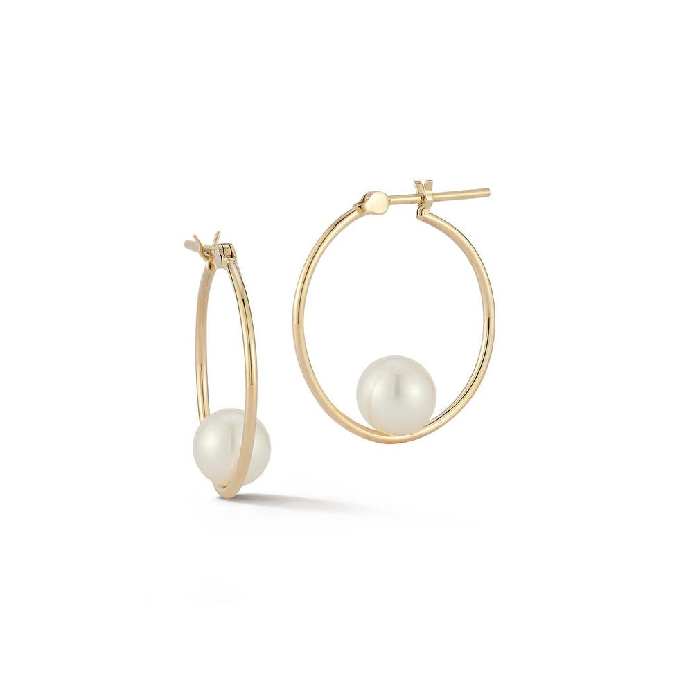 14k Suspended Pearl Hoops