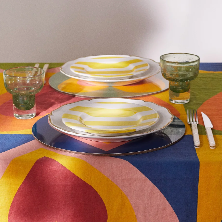 Hearts-Print Linen Tablecloth