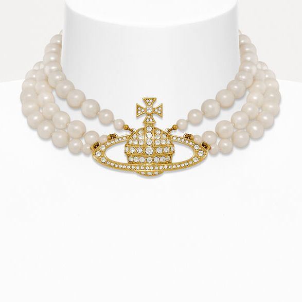 Vivienne Westwood土星系列推薦#01 三層珍珠浮雕頸鍊-金色