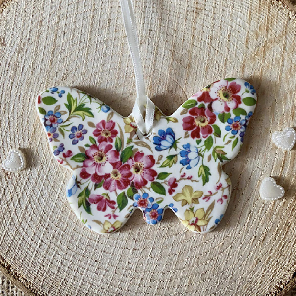 Porcelain Floral Butterfly Decoration