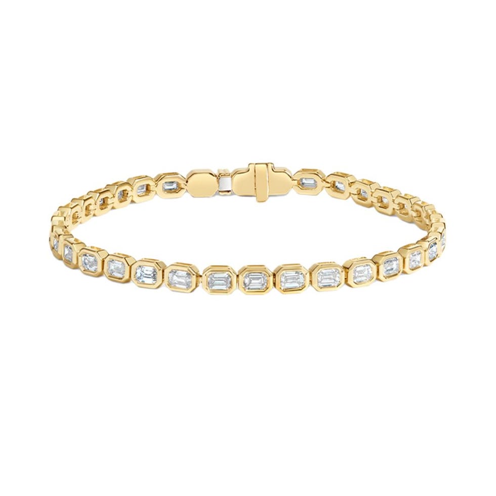 14K Yellow Gold Emerald-Cut Lab Diamond Bezel Tennis Bracelet 