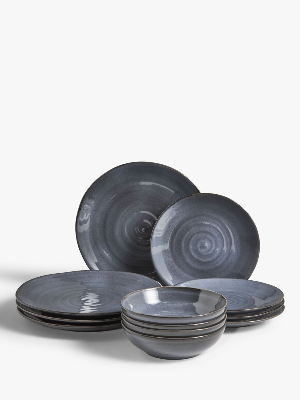 Swirl Stoneware Dinnerware Set, 12 Piece, Dark Blue