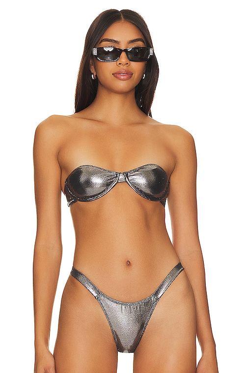 Underwire Bandeau Bikini Top in Metallic Silver