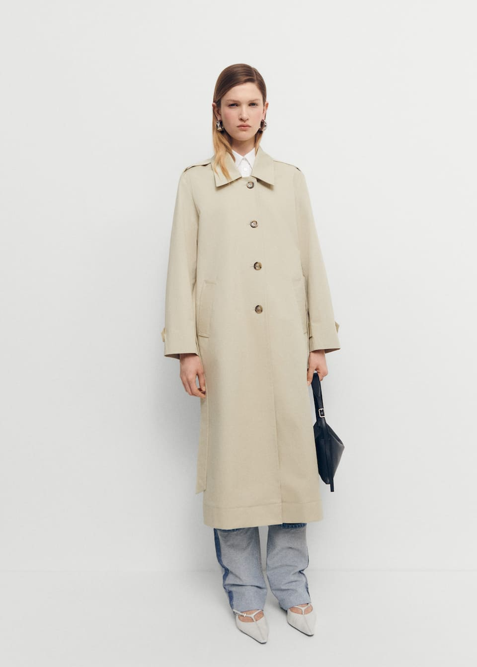Cotton Trench Coat With Shirt Collar