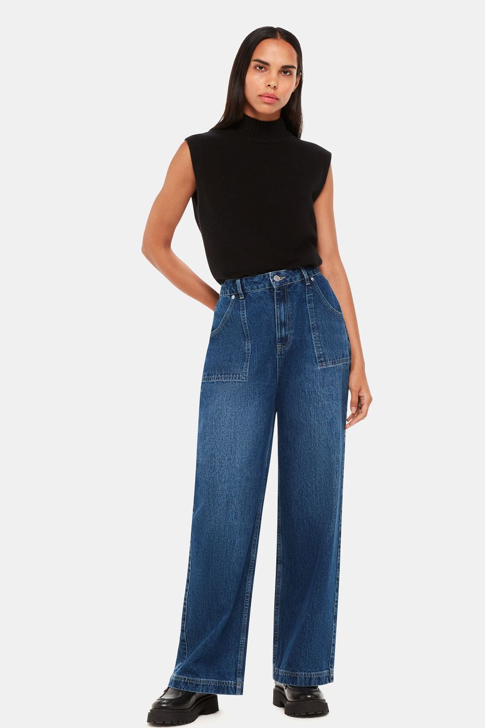 River Island mid rise flared jeans in medium blue