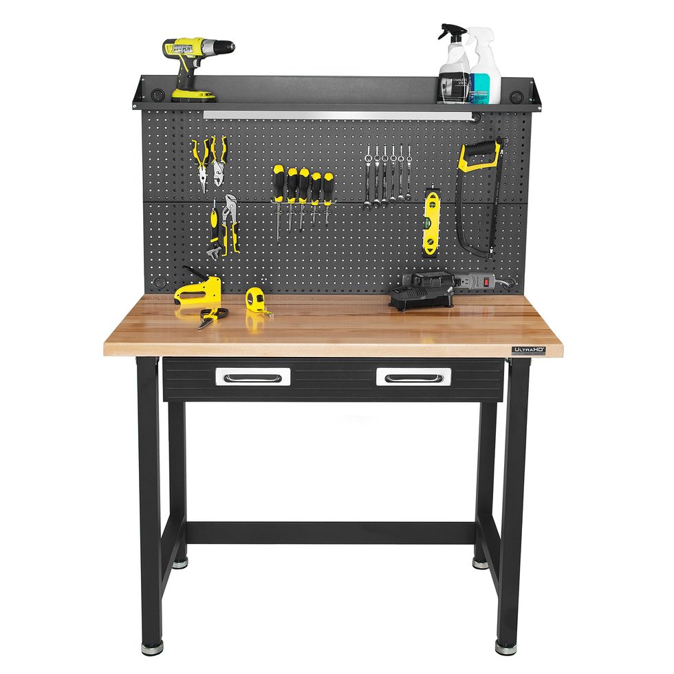 Workshop Workbench With Pegboard And Drawer Heavy-Duty Garage