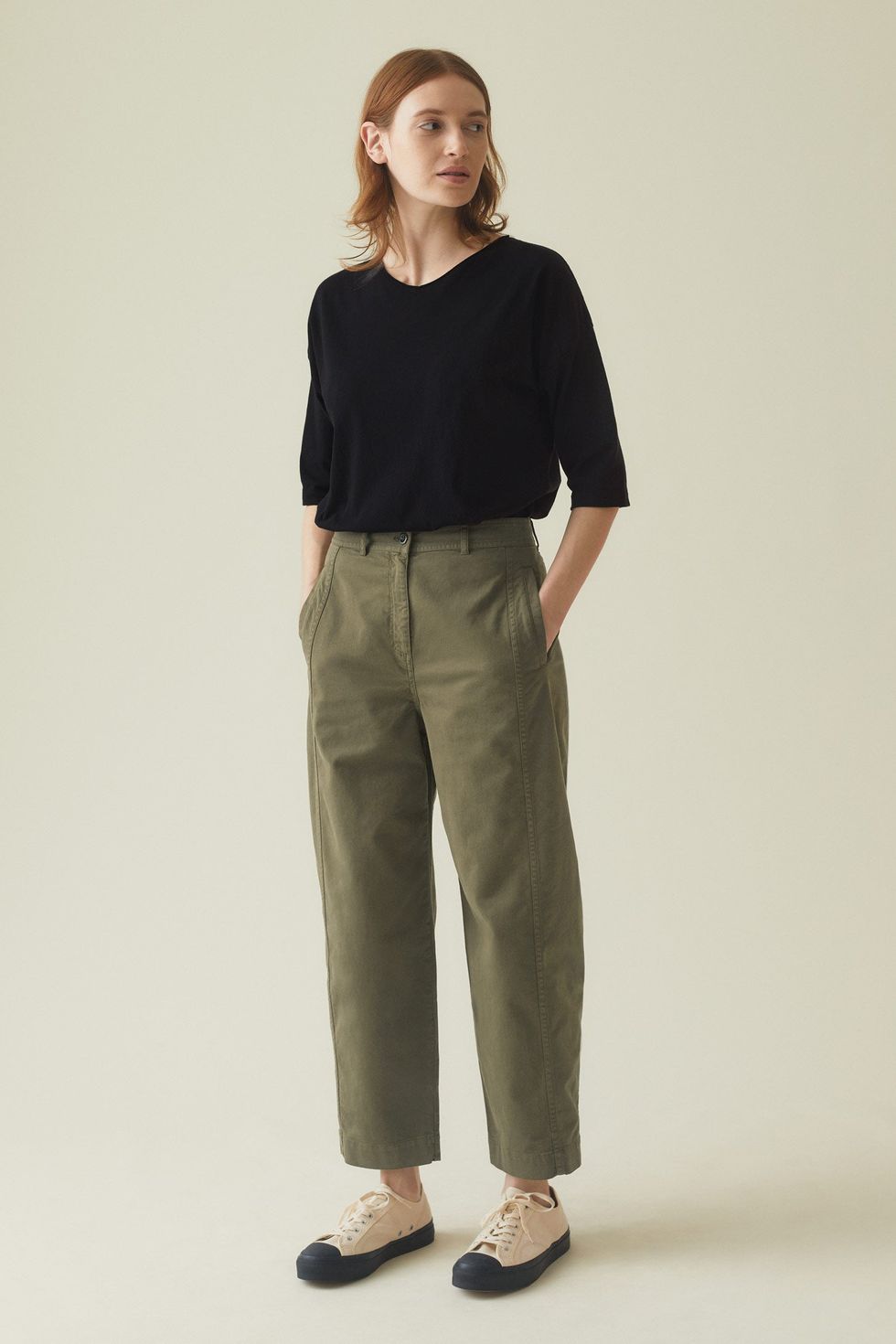 Flat Front Cotton Twill Trousers