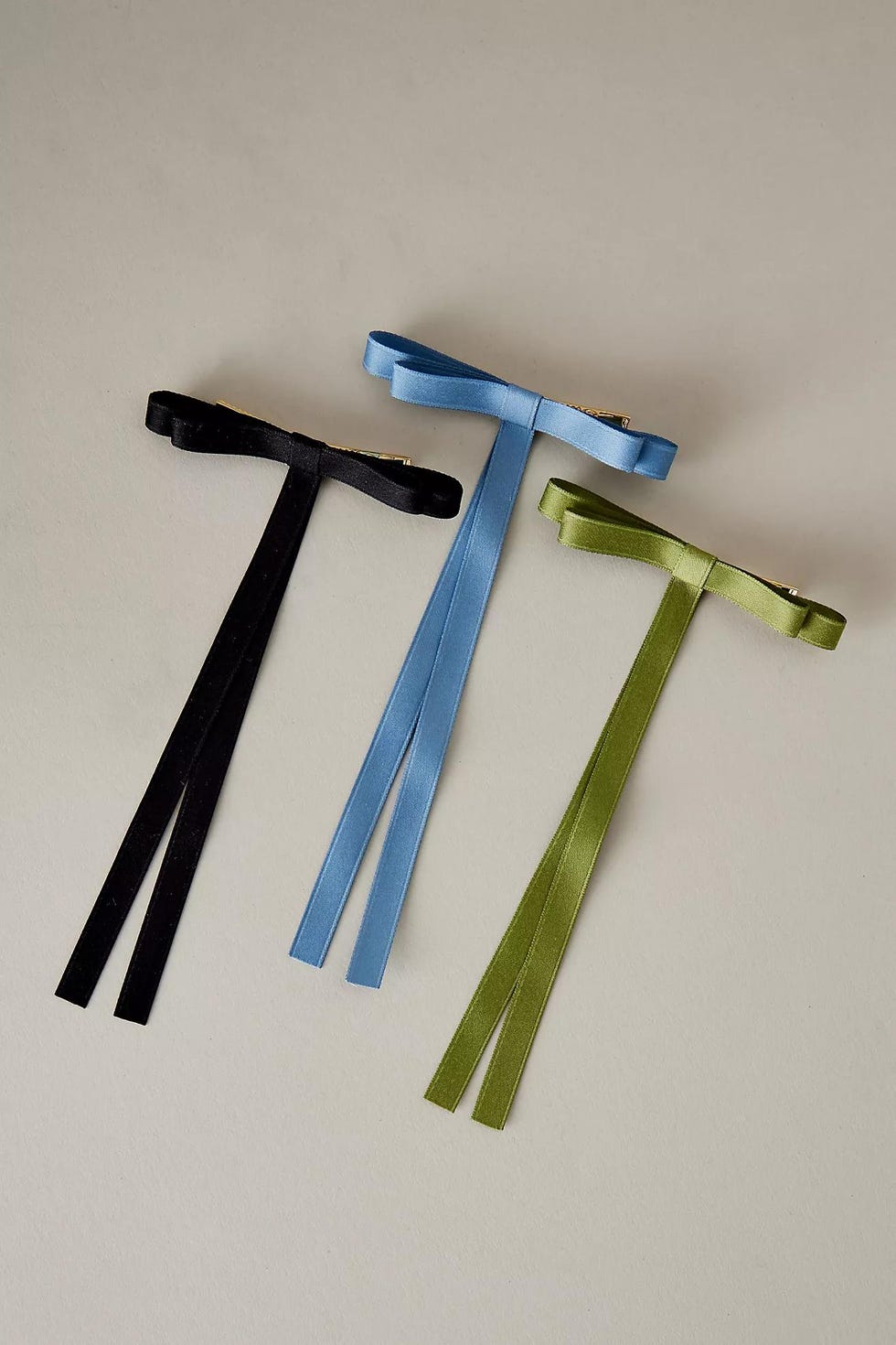 Slim Satin Ribbon Hair Bows, Set of 3
