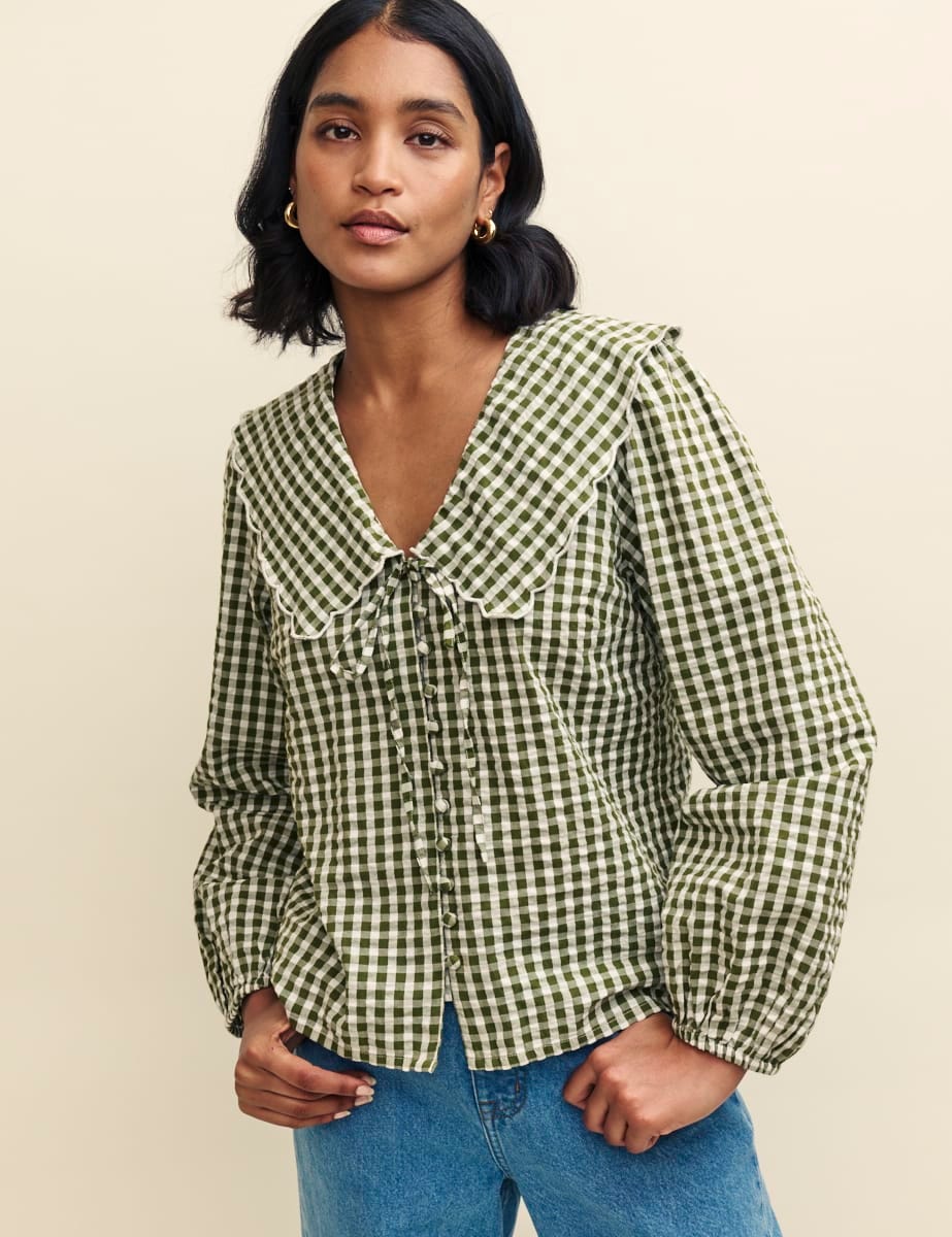 Green Gingham Peter Pan Collar Long Sleeve Blouse, £55