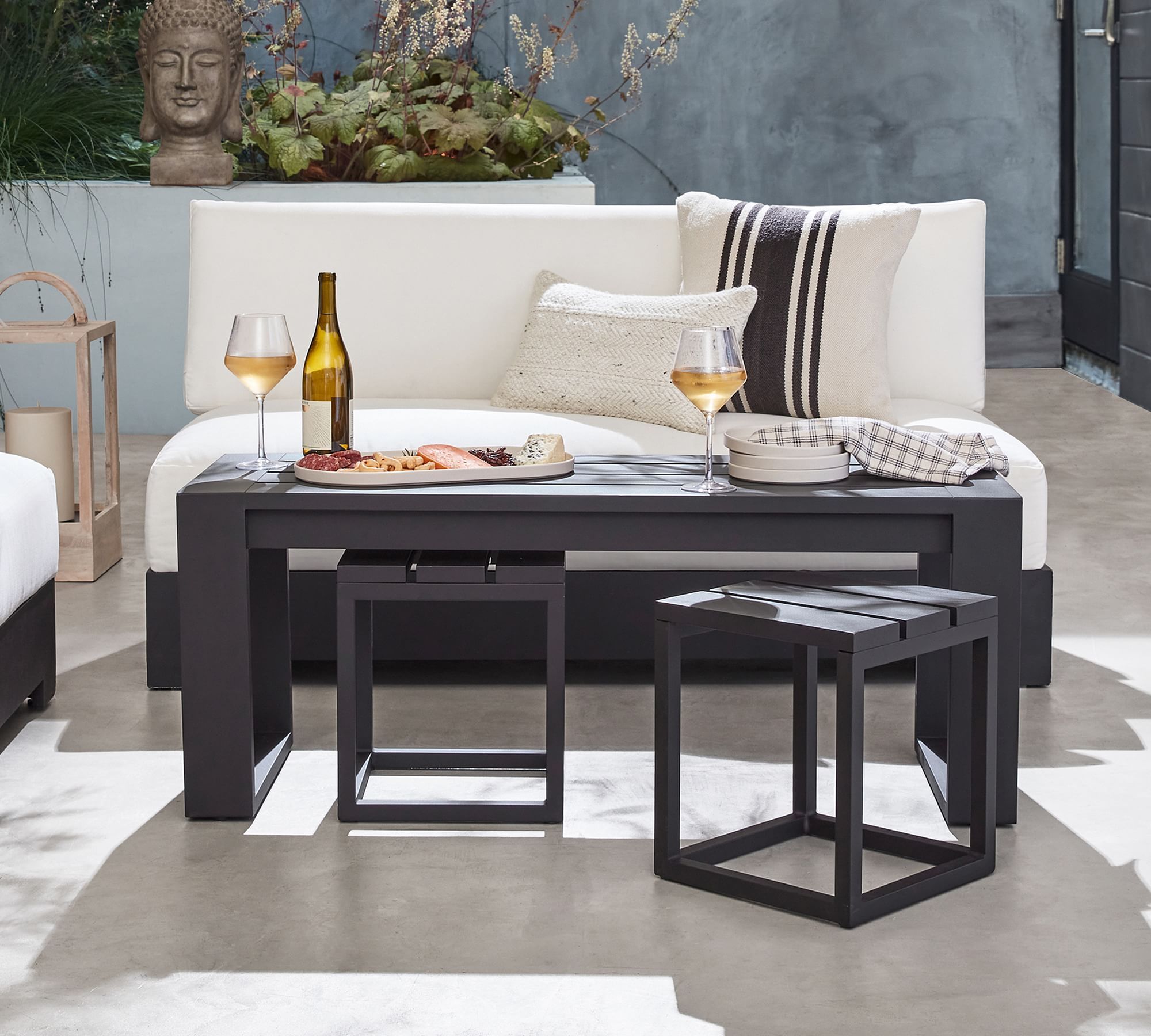 A Coffee Table With Stools Is The 2024 Small Space Furniture Hack   1709058192 Malibu Metal Rectangular Outdoor Coffee Table With Nesting 2 Xl 65de287cd8d40 