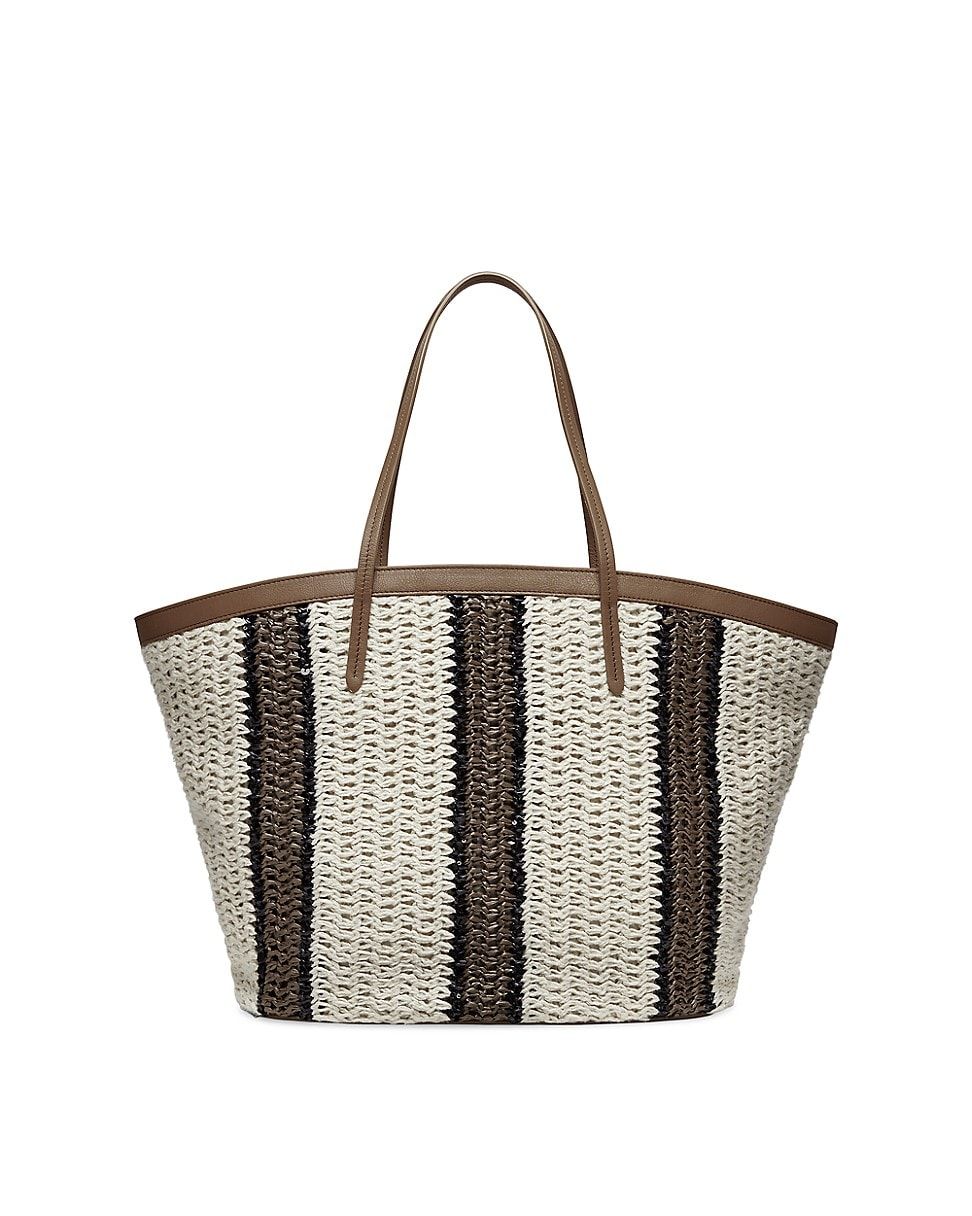 Women’ss Raffia Effect Knit Striped Shopper Bag
