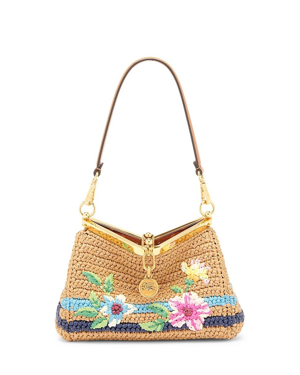 Vela Frame Floral Raffia Shoulder Bag