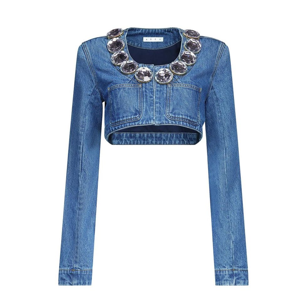 Jumbo Crystal Denim Cropped Blazer