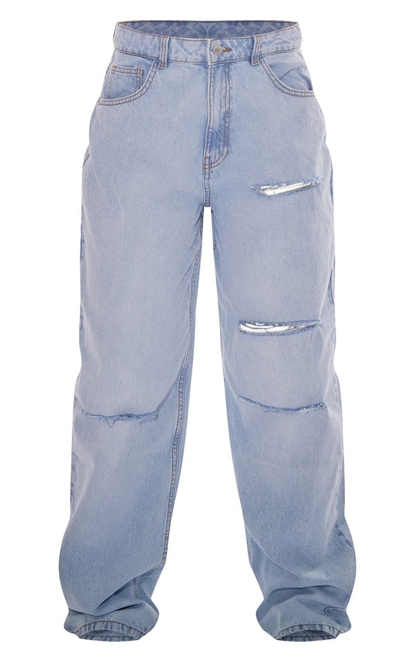 Light Blue Wash Ripped Knee Boyfriend Jeans