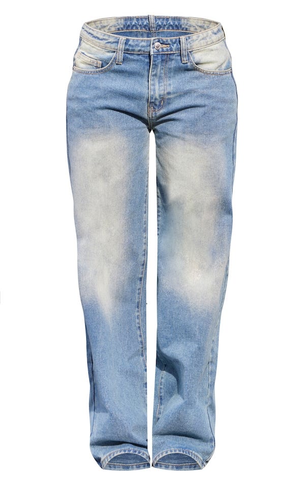 Mid Blue Wash Extreme Faded Low Rise Boyfriend Jeans