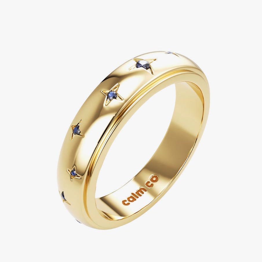 Gold Star & Blue Crystal Anxiety Ring Gold Star & Blue Crystal Anxiety Ring