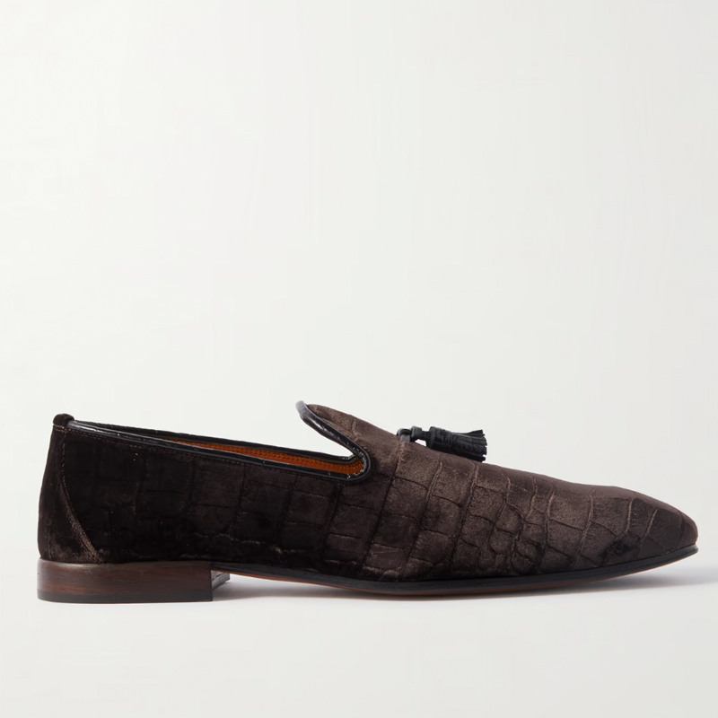 Bailey Tasselled Leather-Trimmed Croc-Effect Velvet Loafers
