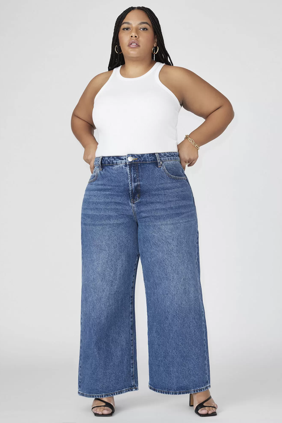 plus size wide leg jeans for women high waist stretchy loose women