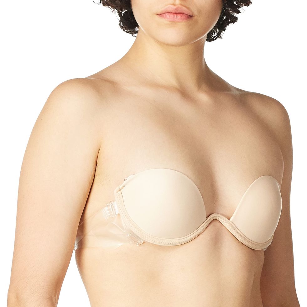 Women's Push Up Plunge Bra, Adjustable Backless Bra With Clear