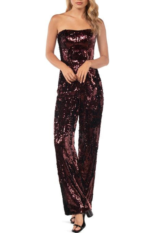 Andy Sequin Strapless Jumpsuit in Port 