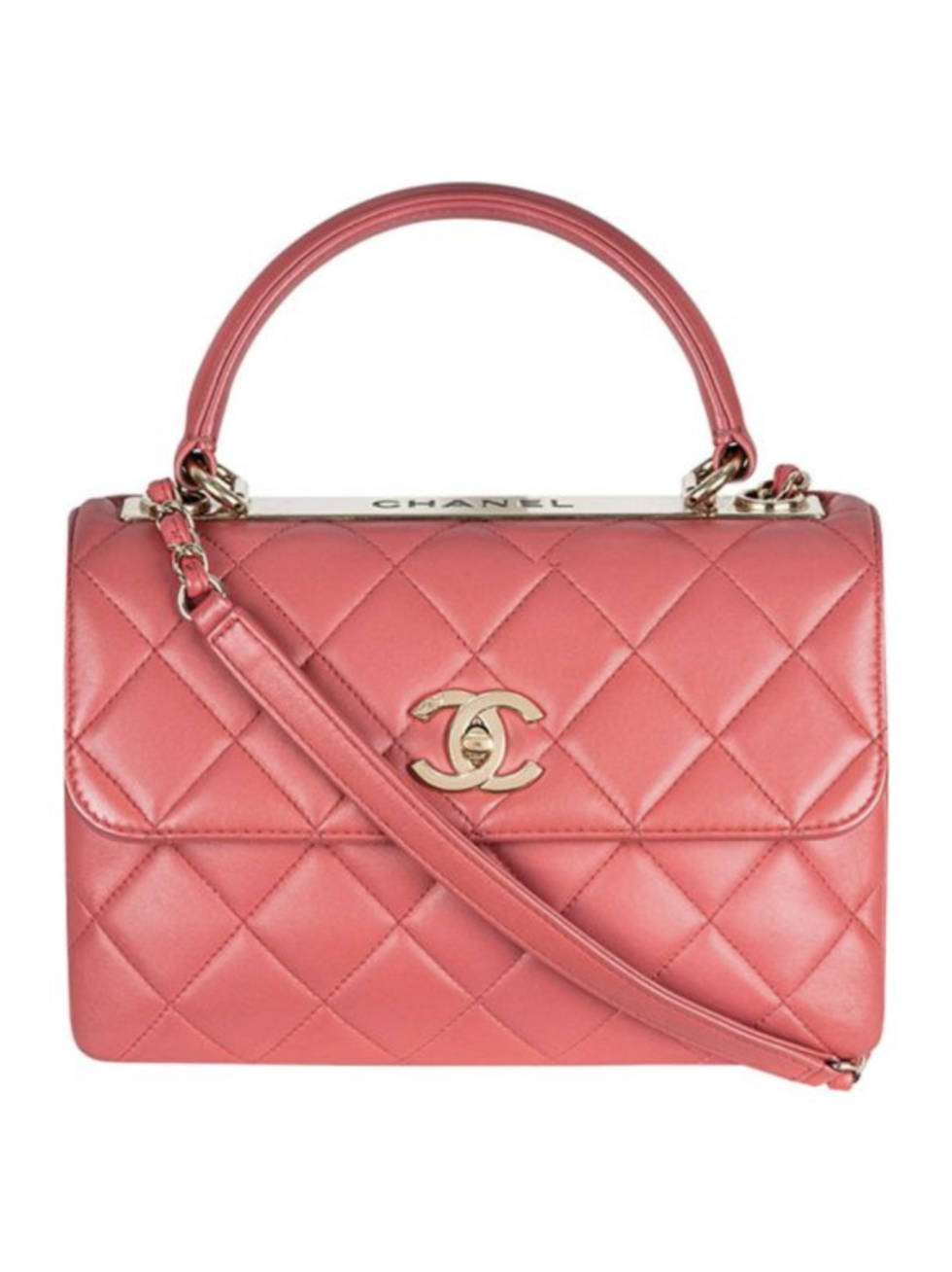 Coral-Pink Lambskin Leather Small Trendy CC Bag
