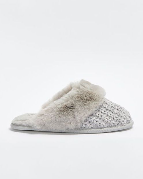 Sparkle chenille knit mule slippers 