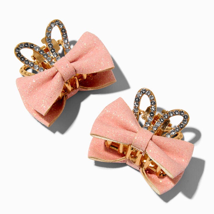 Bling Bunny Ears Pink Bow Hair Claws - 2 Pack