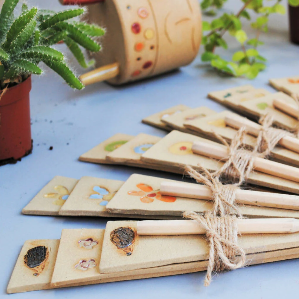 Stoneware Ceramic Plant Markers and Labels Set