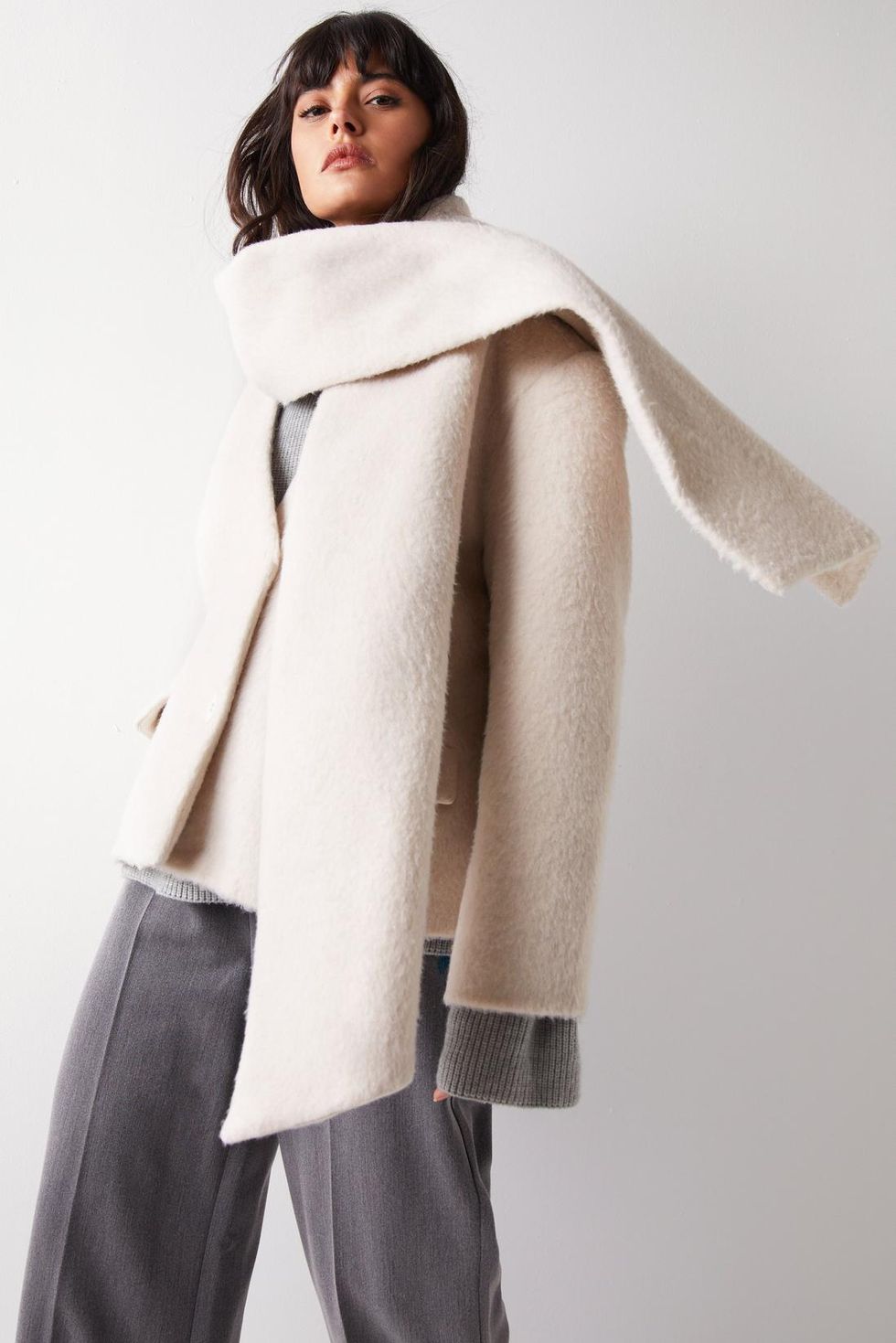 Premium brushed wool blend scarf coat