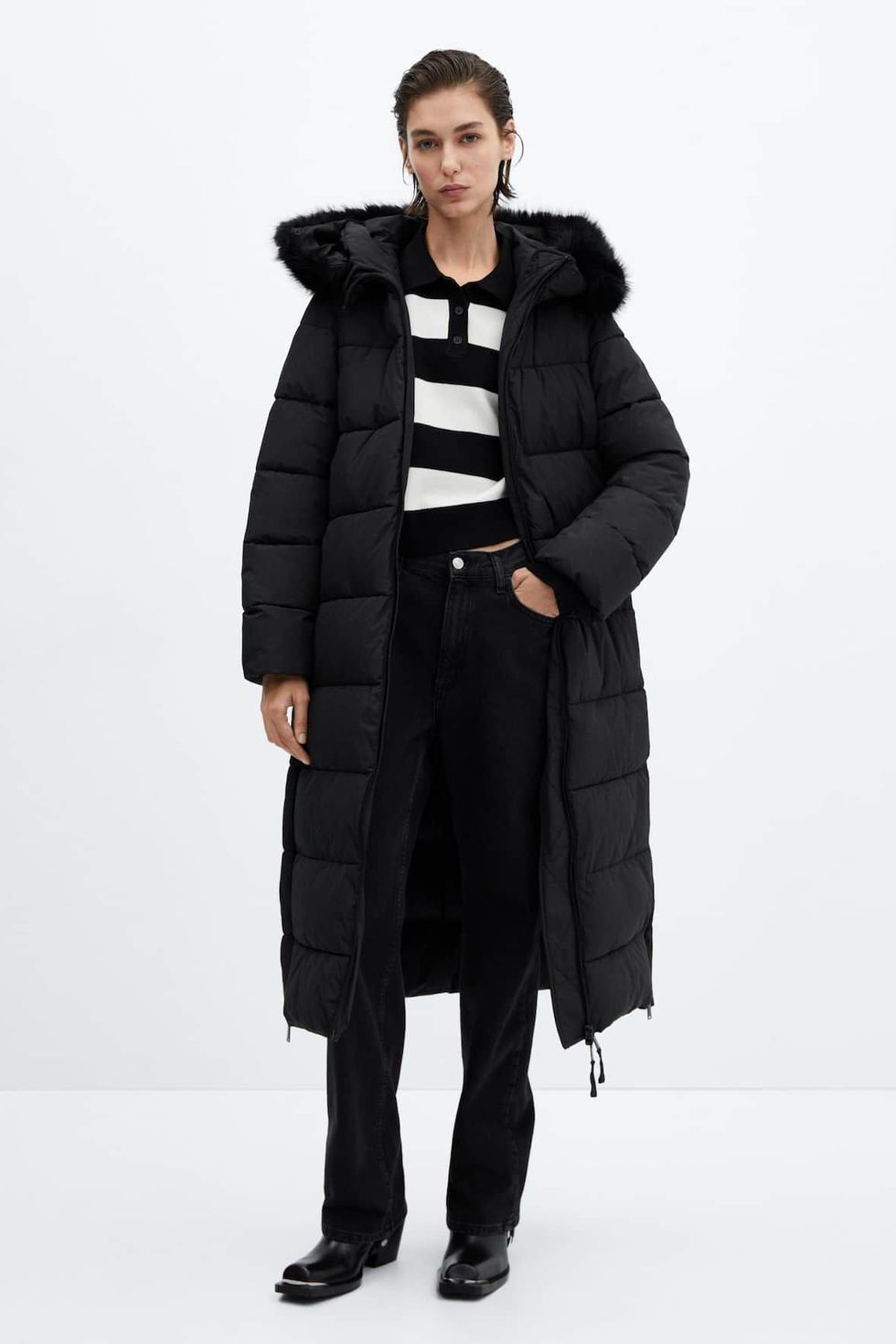 Faux fur hood quilted coat