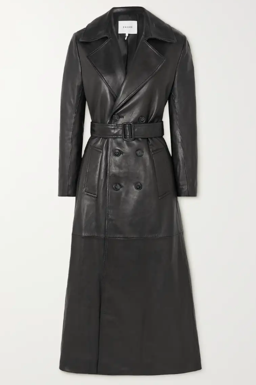 Sleek Belted Leather Trench Coat