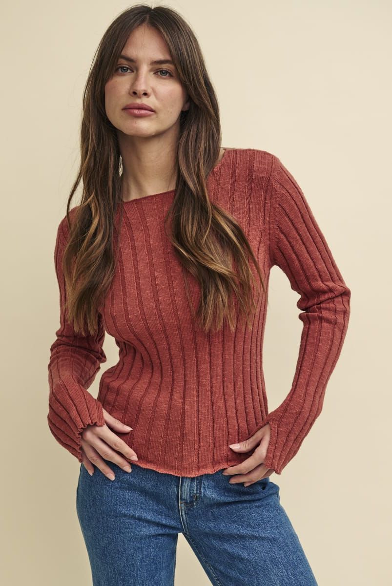 Brown Boat Neck Rib Knitted Top, £55