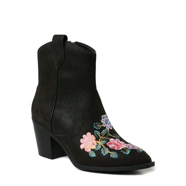 The Pioneer Woman Embroidered Western Ankle Boots in Black