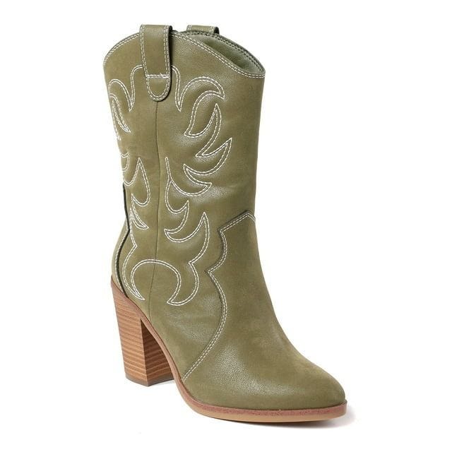 The Pioneer Woman Mid-Calf Embroidered Western Boots in Olive