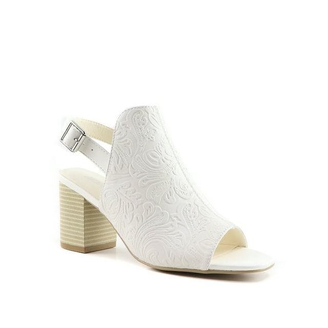 The Pioneer Woman Slingback Open Toe Stacked Heel Mules in Bone