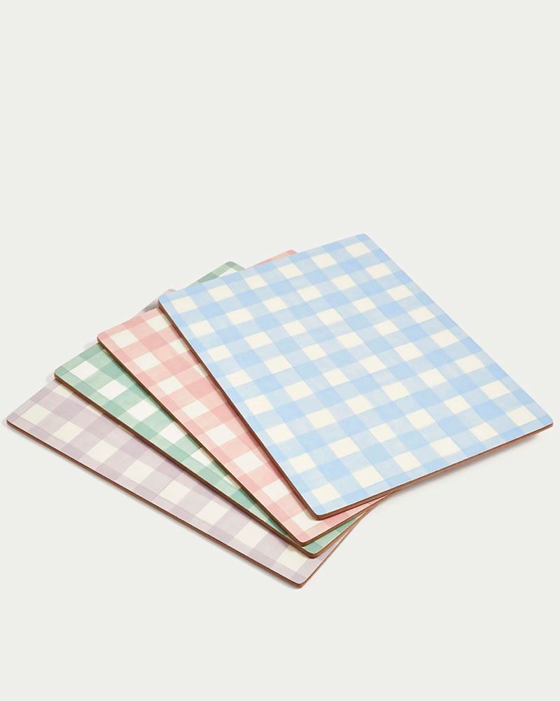 Set of 4 Checked Placemats & 4 Coasters